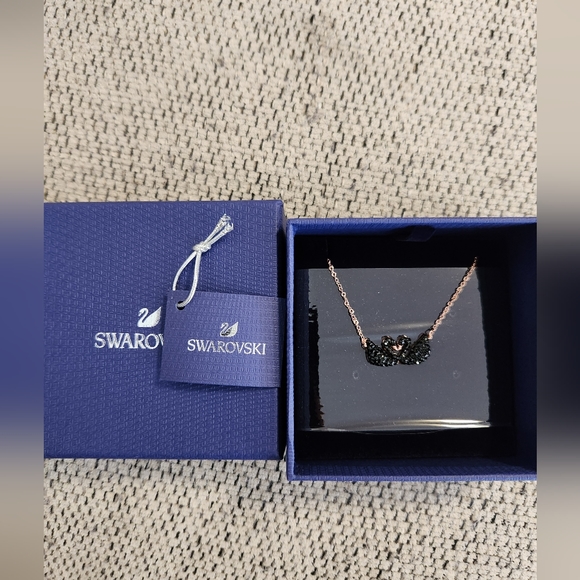 Swarovski Iconic Double Black Swan Necklace with Rose-Gold Tone Plated NIB - Picture 5 of 8